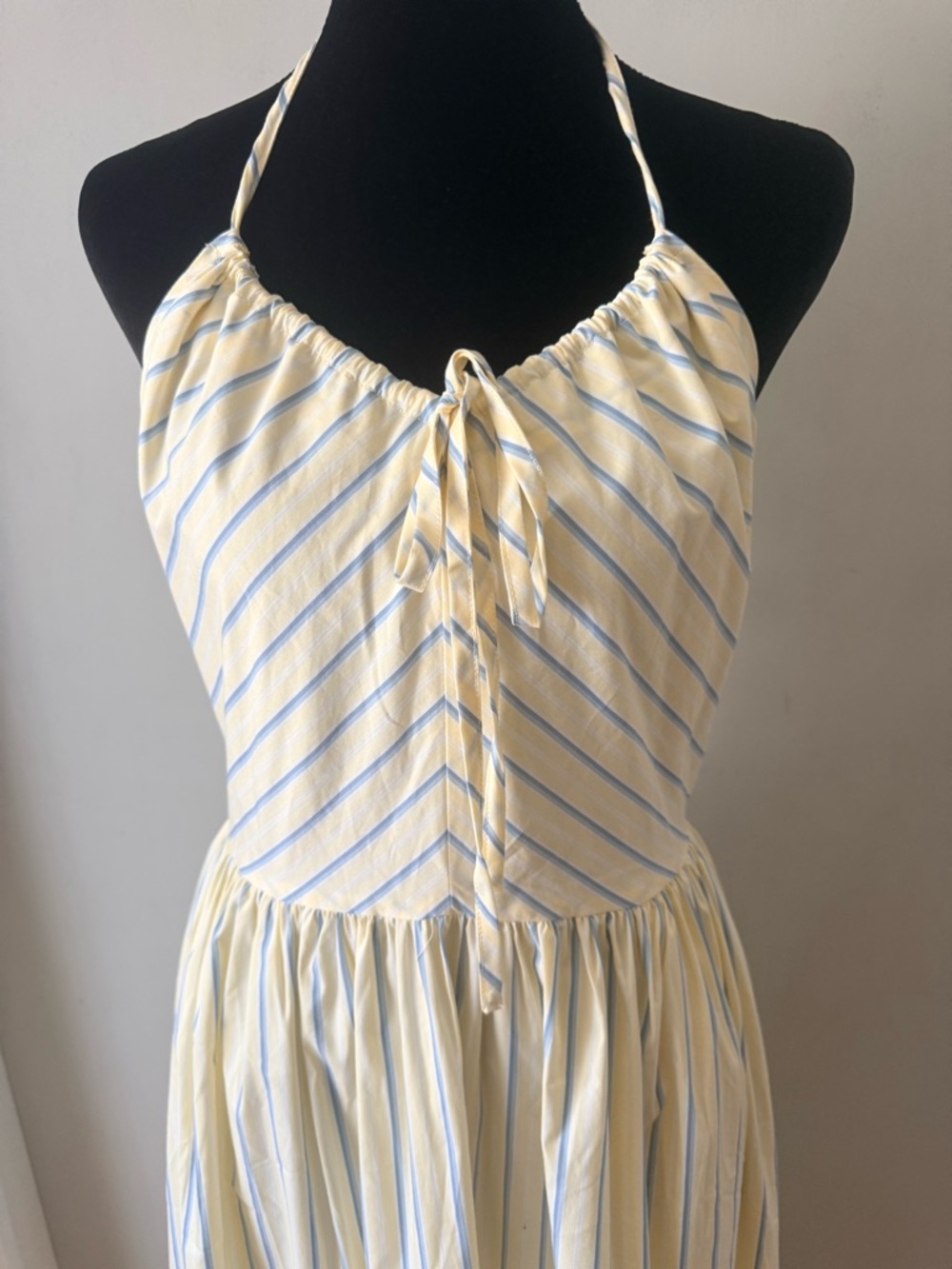 Avec Les Filles Cream Halter Midi Dress with Pastel Stripes - Picture 3 of 6